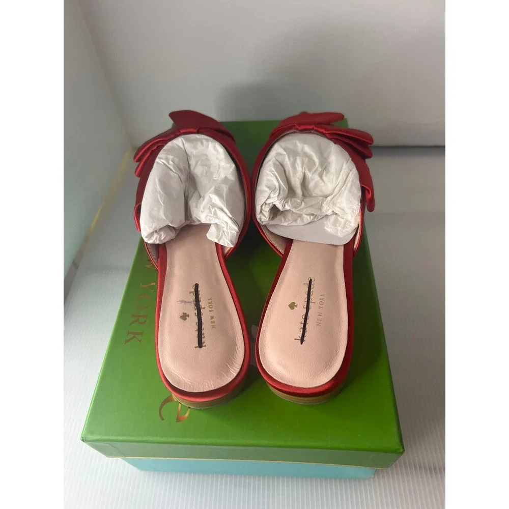 Kate Spade Faryn Red Satin Bow Pointed‎ Toe Mules Flats Size 8.5